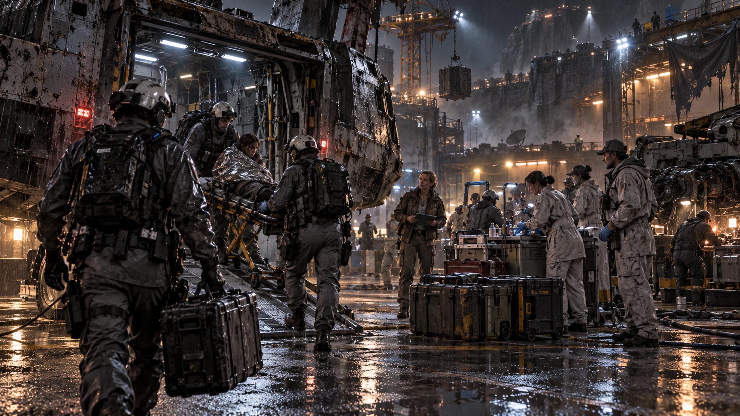 A tired team returns with a survivor, evidence and damaged equipment.